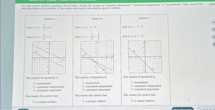 Solved For each system of linear equatioris shown below, | Chegg.com