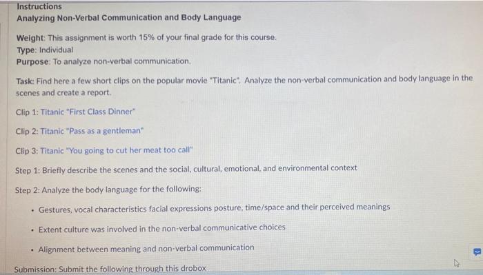 Solved Analyzing Non-Verbal Communication And Body Language | Chegg.com