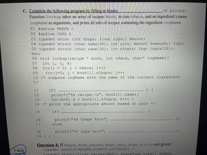 Solved C. Complete the following program by filling in | Chegg.com