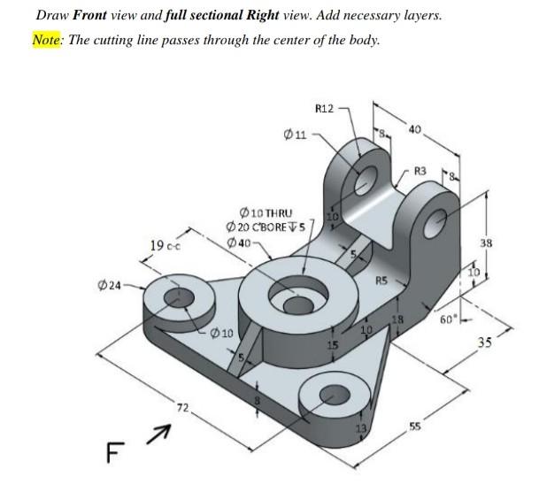Solved Draw Front view and full sectional Right view. Add | Chegg.com