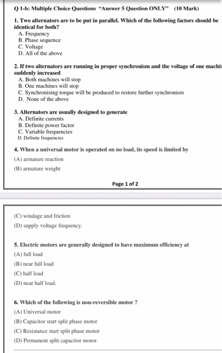 Solved Q 1-6: Multiple Choice Questions "Answer 5 Question | Chegg.com
