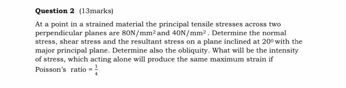 At a point in a material there are normal stress of 30N/mm2 and 60N/mm2  tensile,together with a. 