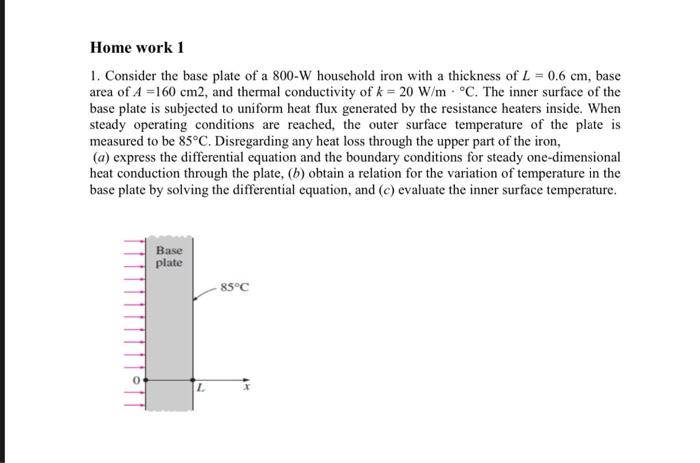 Solved Home work 1 1. Consider the base plate of a 800-W | Chegg.com