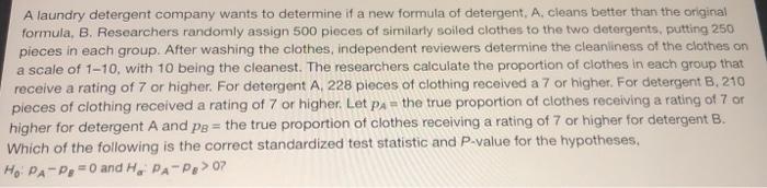 Solved A Laundry Detergent Company Wants To Determine If A | Chegg.com