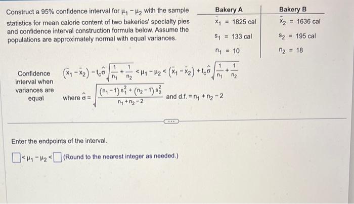 Solved Construct a 95% confidence interval for μ1−μ2 with | Chegg.com