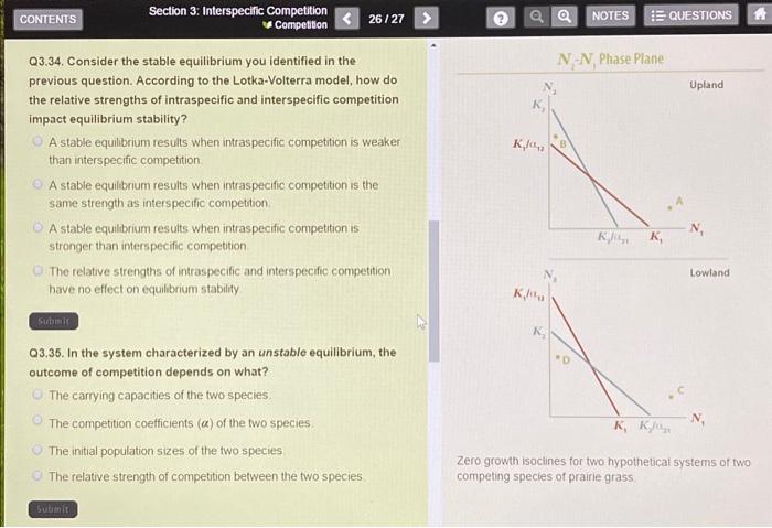 Q3.34. Consider the stable equilibrium you identified in the previous question. According to the Lotka-Volterra model, how do