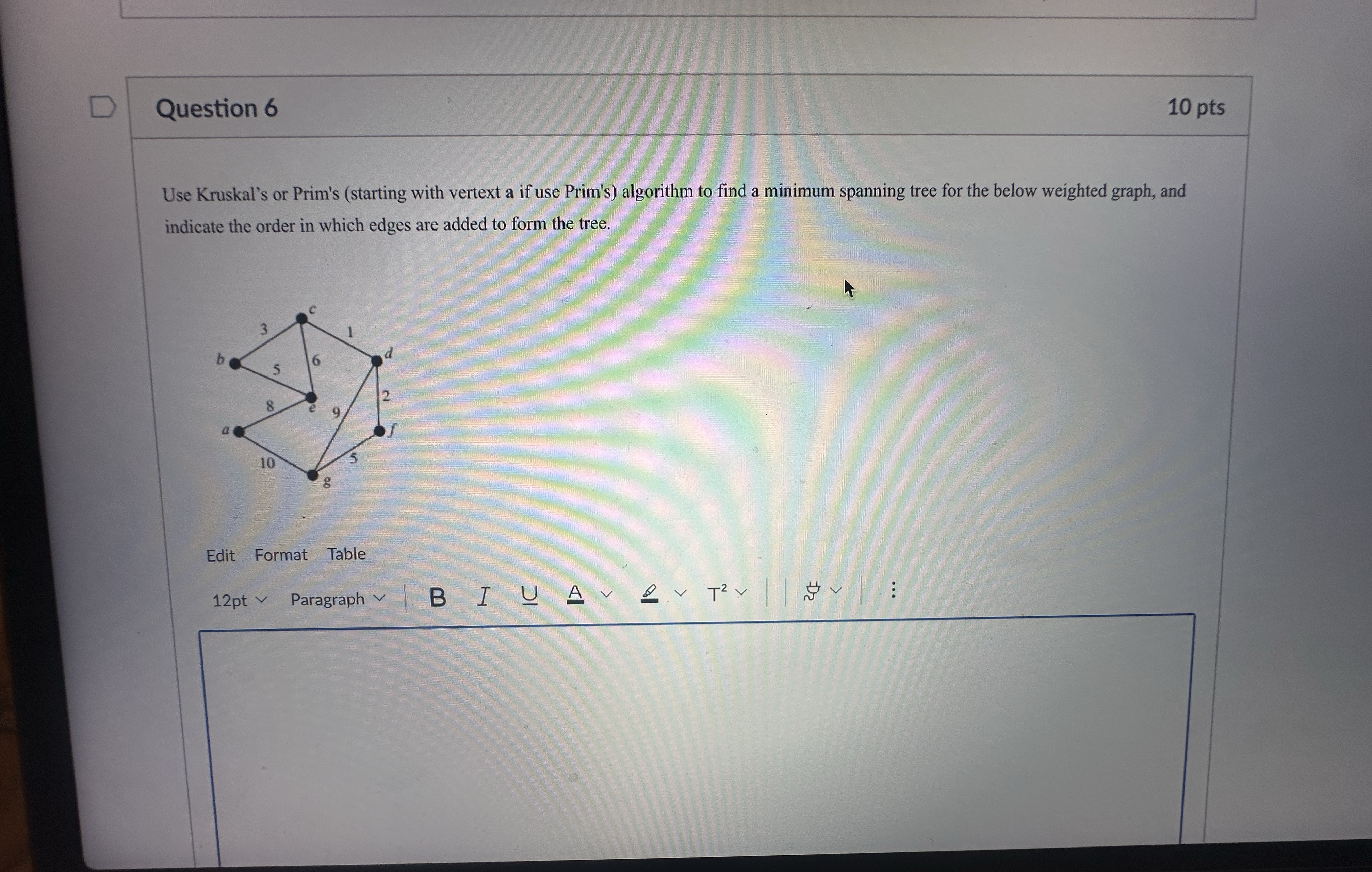 Solved Question Ptsuse Kruskal S Or Prim S Starting Chegg Com