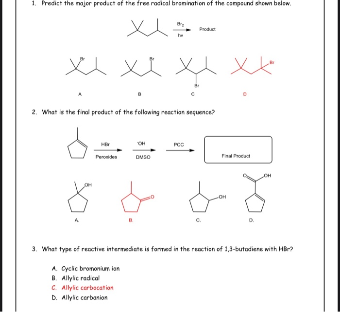 Solved 1. Predict The Major Product Of The Free Radical | Chegg.com