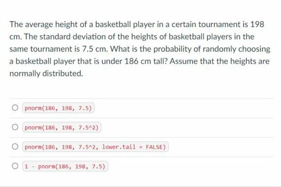 Solved The Average Height Of A Basketball Player In A | Chegg.com