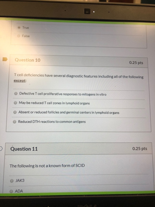 Solved True False Question 10 0.25 pts T cell deficiencies | Chegg.com