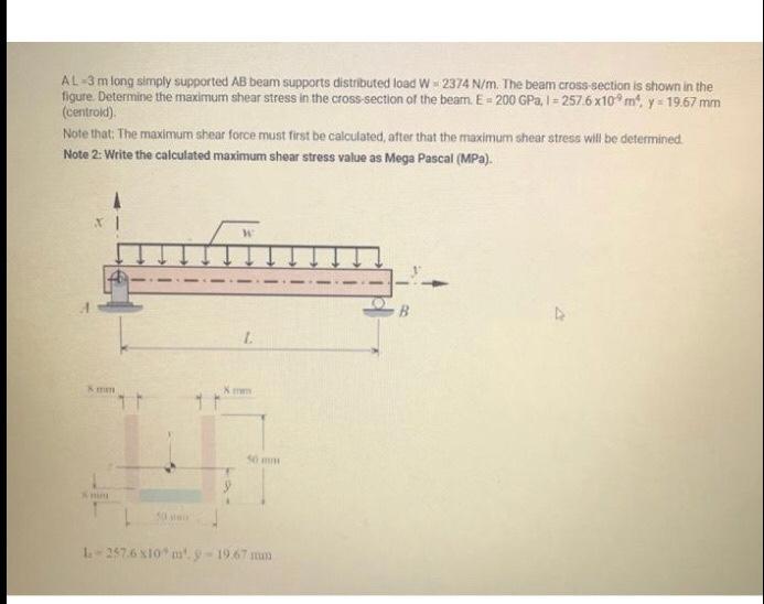 Solved AL-3 m long simply supported AB beam supports | Chegg.com