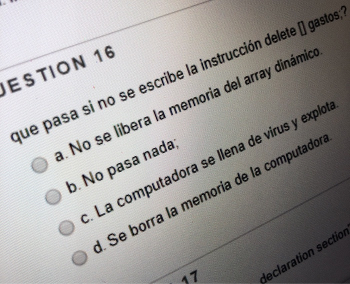 Solved Jestion 16 Que Pasa Si No Se Escribe La Instruccio Chegg Com