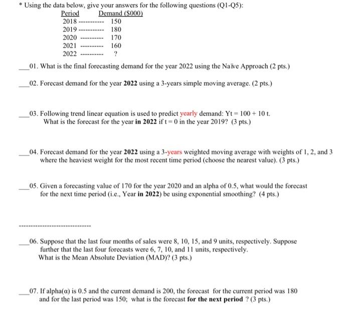 Solved 01. What is the final forecasting demand for the year | Chegg.com