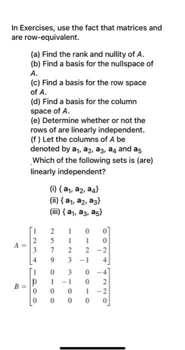 Solved In Exercises use the fact that matrices and are Chegg