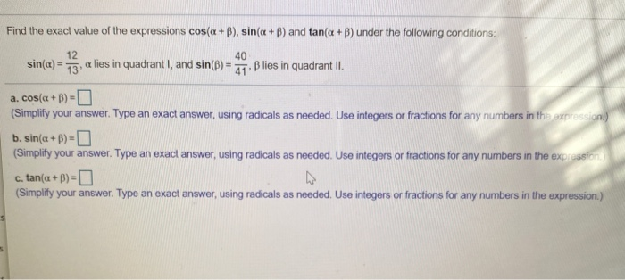 Solved Find The Exact Value Of The Expressions Cosab 9093