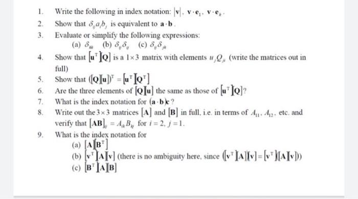 Solved 1. Write The Following In Index Notation: | Chegg.com