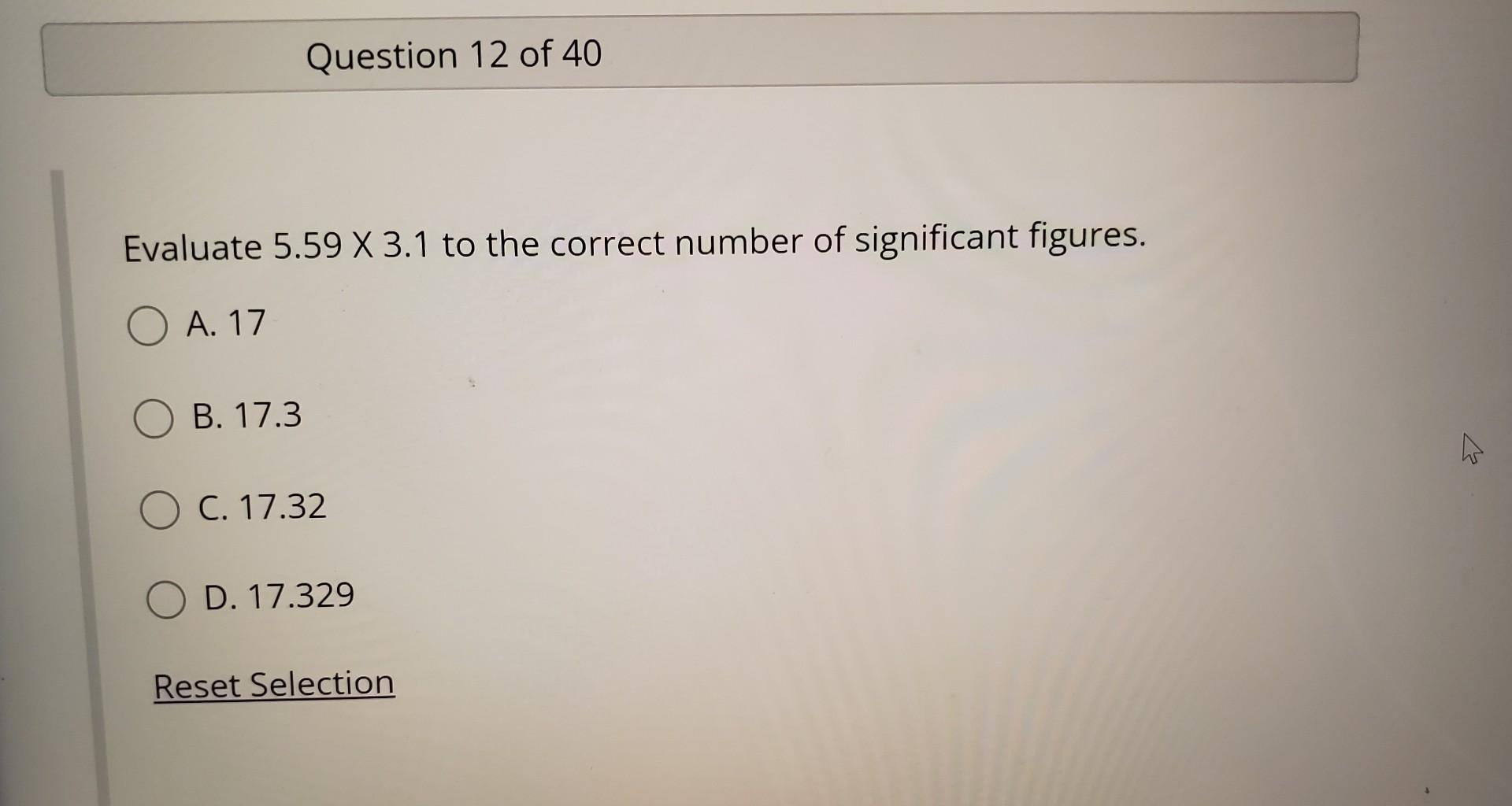 Solved Evaluate 5.59×3.1 to the correct number of | Chegg.com