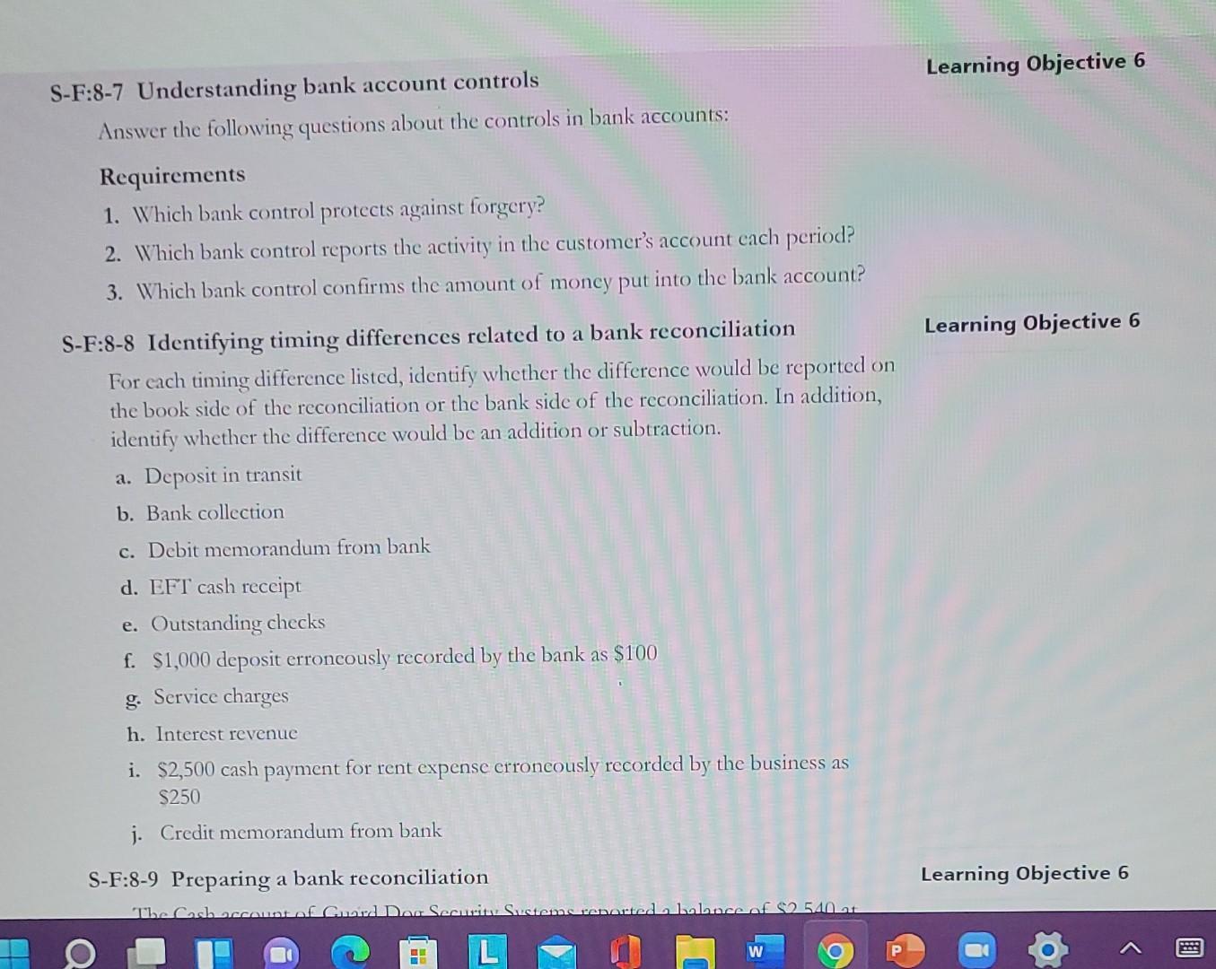 Learning Objective 6 S-F:8-7 Understanding bank | Chegg.com
