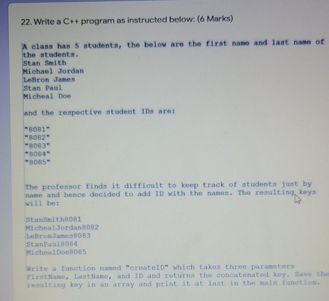 Solved 22. Write a C++ program as instructed below: (6 | Chegg.com