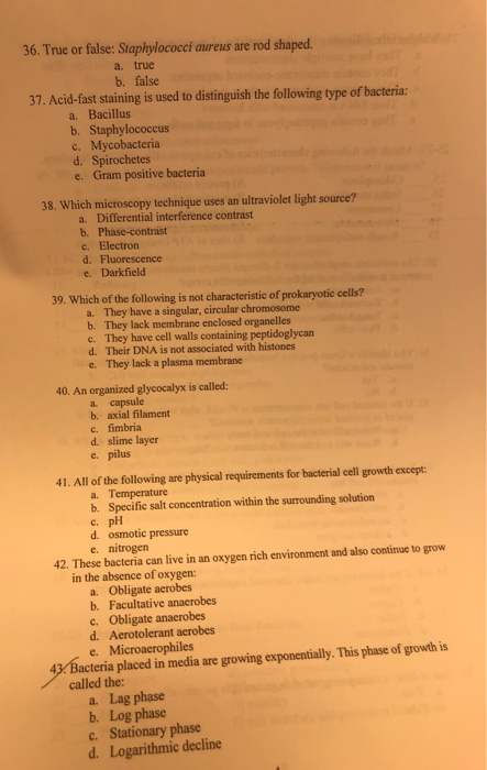 Solved 36. True Or False: Staphylococci Aureus Are Rod | Chegg.com Solved 36. True Or False: Staphylococci Aureus Are Rod | Chegg.com