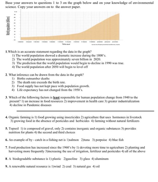 Solved Base your answers to questions 1 to 3 on the graph