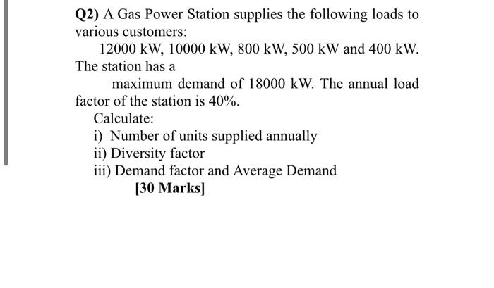 Solved Q2 A Gas Power Station Supplies The Following Loa Chegg Com