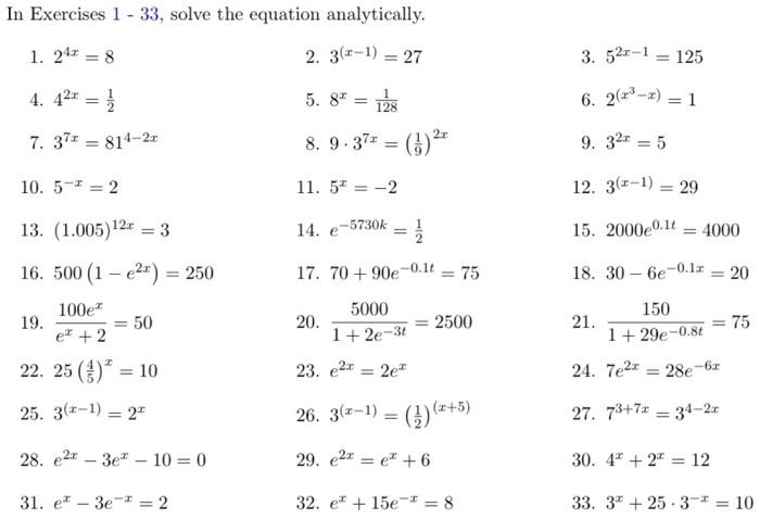 Solved In Exercises 1−33, solve the equation analytically. | Chegg.com