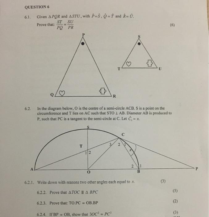 Solved Question 6 6 1 Given Apqr And Astu With P S 0 Chegg Com