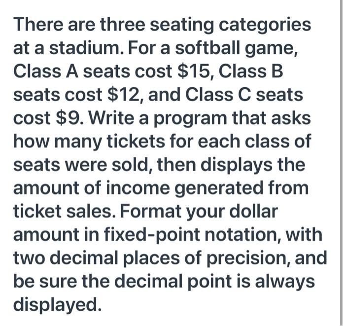 Solved There are three seating categories at a stadium For Chegg com