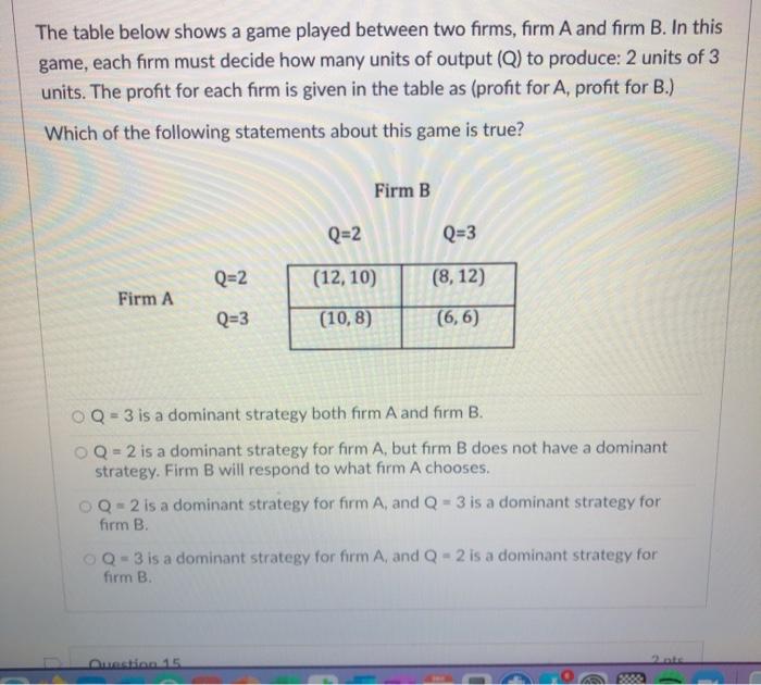 Solved The table below shows a game played between two | Chegg.com