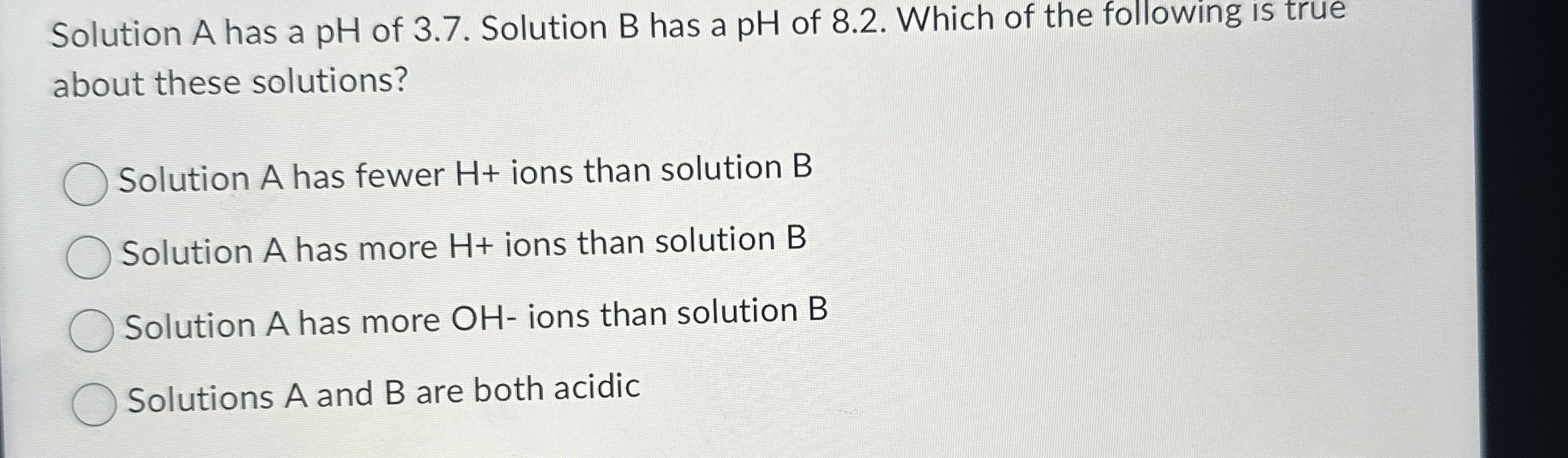 Solved Solution A has a pH of 3.7. ﻿Solution B has a pH of | Chegg.com
