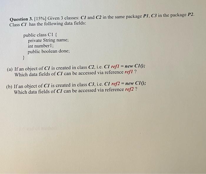 Solved Question 3. [15\%] Given 3 classes: C1 and C2 in the | Chegg.com