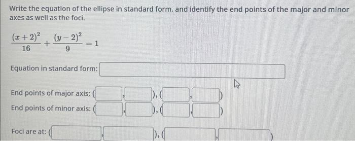 Solved Write the equation of the ellipse in standard form, | Chegg.com