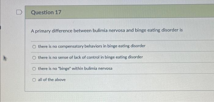 Solved A Primary Difference Between Bulimia Nervosa And | Chegg.com