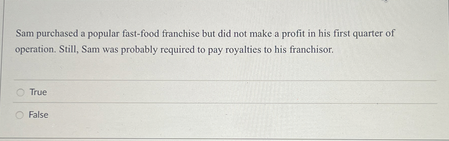 Solved Sam purchased a popular fastfood franchise but did