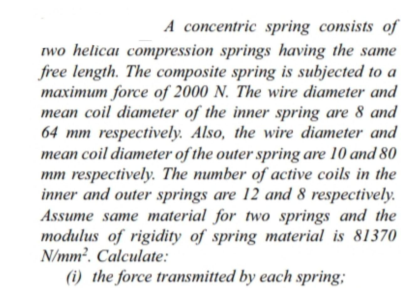 Cconcentric Spring Solved A concentric spring consists of two helical | Chegg.com