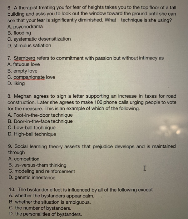 Solved 6 A Therapist Treating You For Fear Of Heights Ta