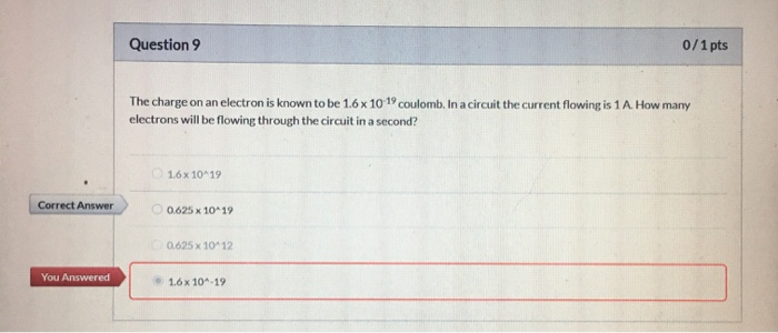 Solved Question 9 0/1 pts The charge on an electron is known | Chegg.com