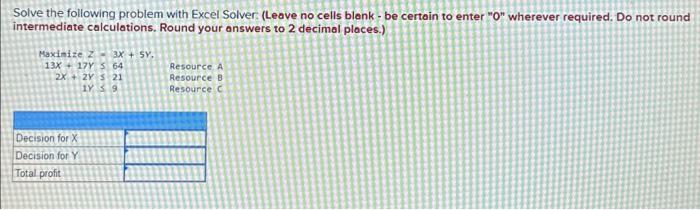 Solved Solve the following problem with Excel Solver: (Leave | Chegg.com