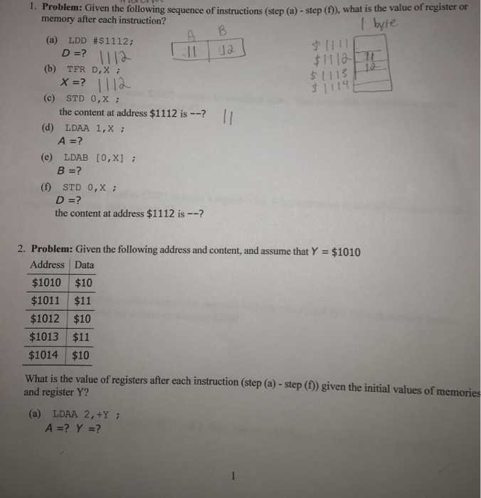 Solved B В 1. Problem: Given The Following Sequence Of | Chegg.com