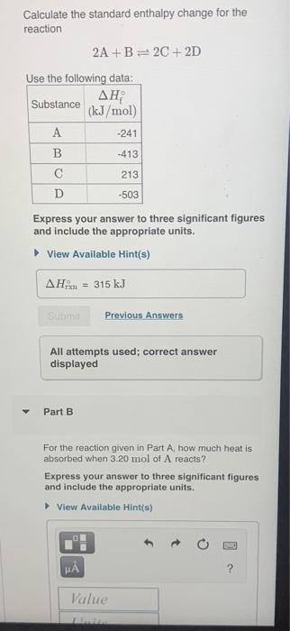 Solved Calculate The Standard Enthalpy Change For The | Chegg.com