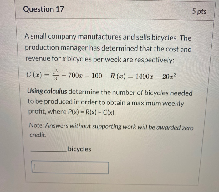 Solved A small company maufactures and sells bicycles. The | Chegg.com