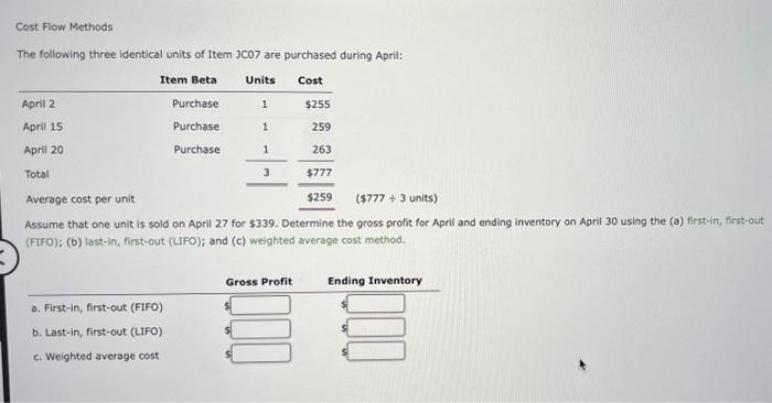Solved Cost Flow Methods The following three identical units | Chegg.com