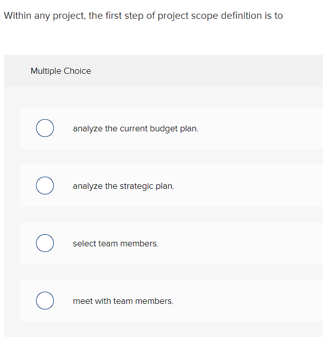 Solved Within any project, the first step of project scope | Chegg.com