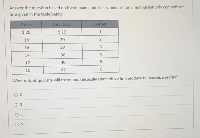 Solved Answer the question based on the demand and cost | Chegg.com