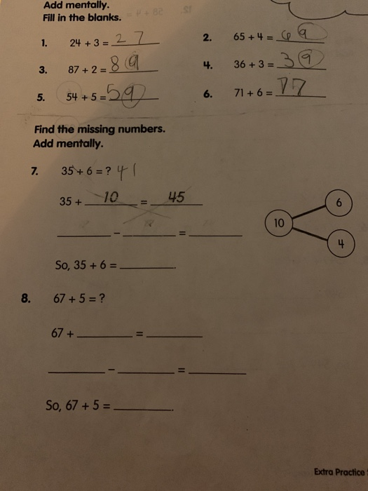 Add Mentally Fill In The Blanks 1 24 3 2 7 3 Chegg Com