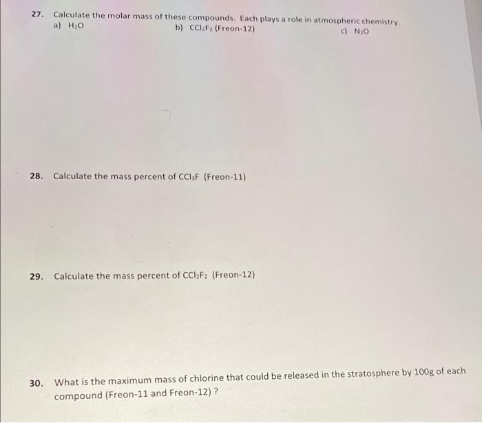 Solved 27. Calculate The Molar Mass Of These Compounds. Each | Chegg.com