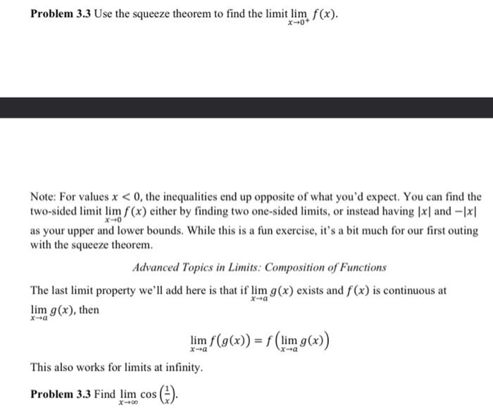 Solved Problem 3.3 Use the squeeze theorem to find the limit | Chegg.com