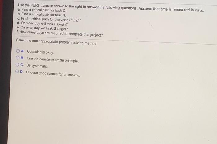 Solved Use the PERT diagram shown to the right to answer the | Chegg.com