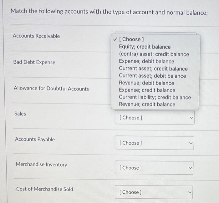 Solved Match the following accounts with the type of account | Chegg.com